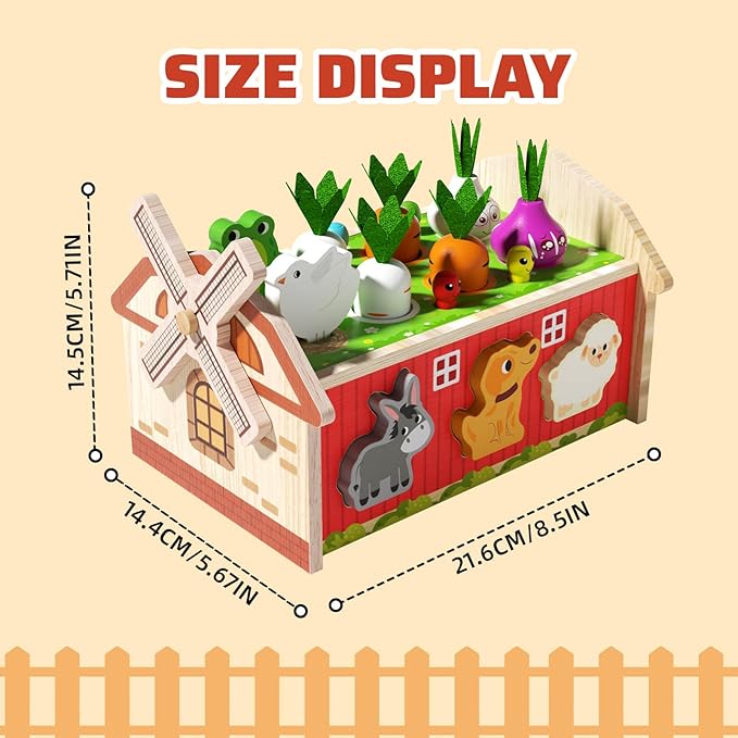 JAUNTY Montessori Toy for Toddlers 1 2 3 Years Old, Wooden Farm Shape Sorting Toy for Baby Boys Girls 1-3, Educational Learning Sensory Toy 1 Year Old Gift for 1st First Birthday