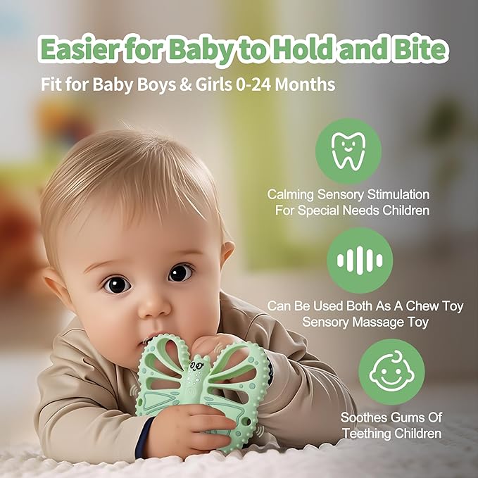 Vibrating Sensory Chew Toy for Autistic Children - USB fast charging, 10-speed vibration baby teether, Rechargeable Teether for Babies 18 Months, Autism Sensory Toys & Calming Chew Toys (Green)