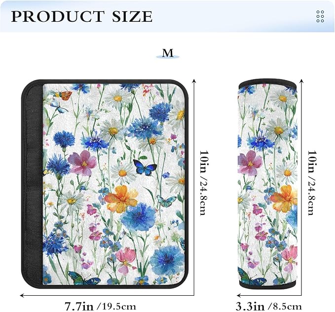 2 Pack Seatbelt Covers Seat Belt Cover Pad for Adults Boys Girls Car Seat Strap Covers Pads Cushion Universal Shoulder Strap Pad Protector for Backpack Camera Bag 6.5 Inch Watercolor Cornflower Daisy