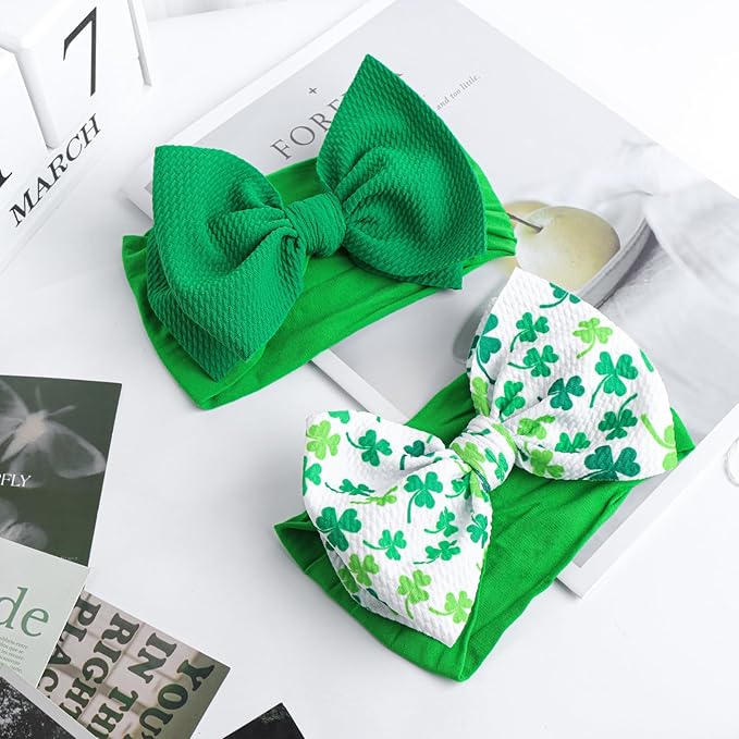 YanJie 6" St.Patrick's Day Headbands Baby Green Bow Clover Shamrock Printed Bows Baby Girl Bows Newborn Headbands Hair Accessories Newborn Infant