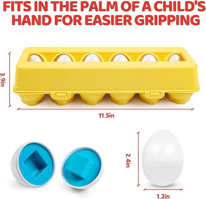 Toddler Eggs Toys,Montessori Geometric Egg Early Fine Motor Skills Learning Color Sorting & Shape Sorter Matching Game Easter Basket Stuffers Toys for Kids Boys Girls Ages 1-3