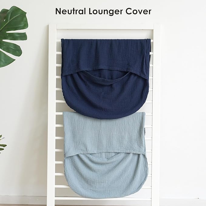 MairMore Muslin Baby Cover for Newborn, Soft and Breathable 100% Cotton Lounger Slipcover Neutral, Pack of 2(Dark Blue)