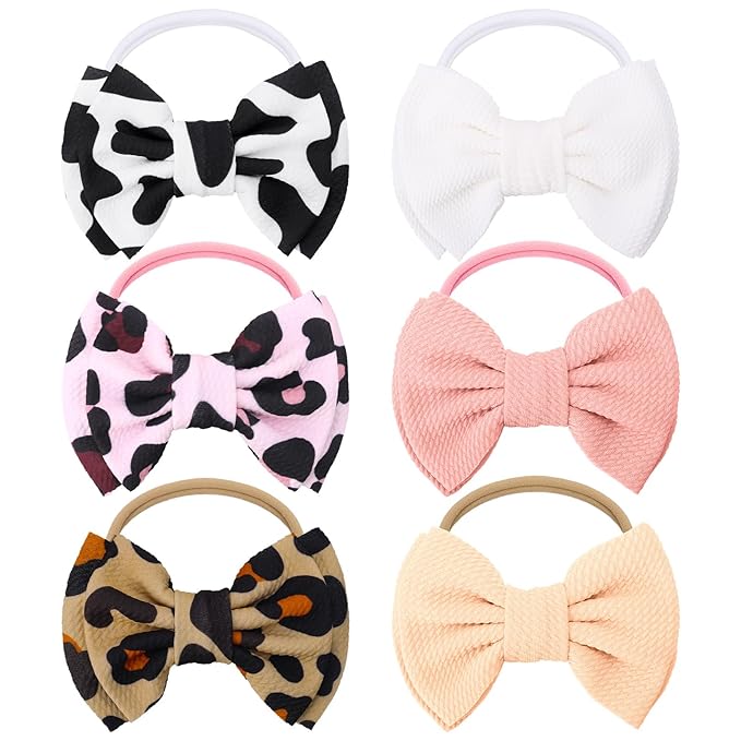 JATEBI 6 PCS Baby Girl Hair Bows Set Checkered Cow Print Bows Headbands for Girls Cowgirl Accessories Newborn Toddler Baby Outfits Cow