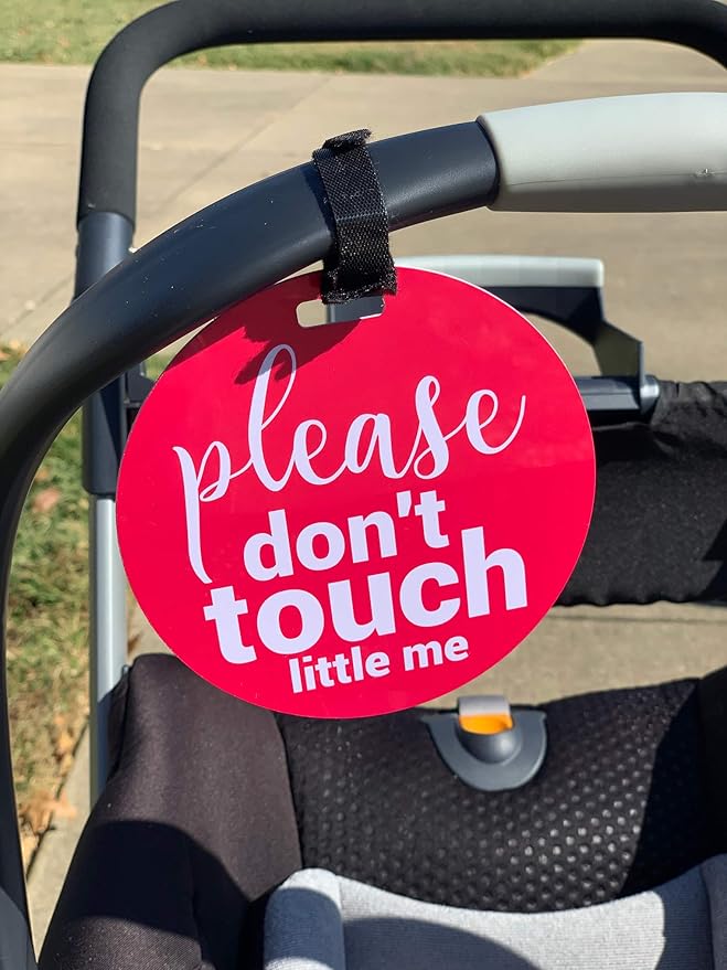 Three Little Tots Two Pack - Pink Please Don't Touch Baby Car Seat and Stroller Signs - CPSIA Safety Tested