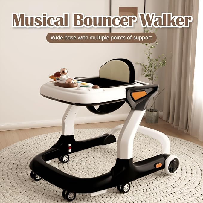 Baby Walker with Wheels Music and Lights with 9 Adjustable Heights Anti-Fall Baby Walker and Bouncer Combo for Boys Girls Babies 6-18 Months