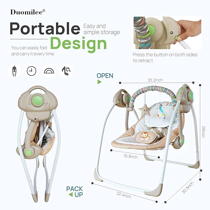 Baby Swings for Infants, Baby Swing Newborn, Baby Swing with Intelligent Music Vibration Box, Infant Swing Load Resistance: 6-25 lb, Applicable Object: 0-9 Months