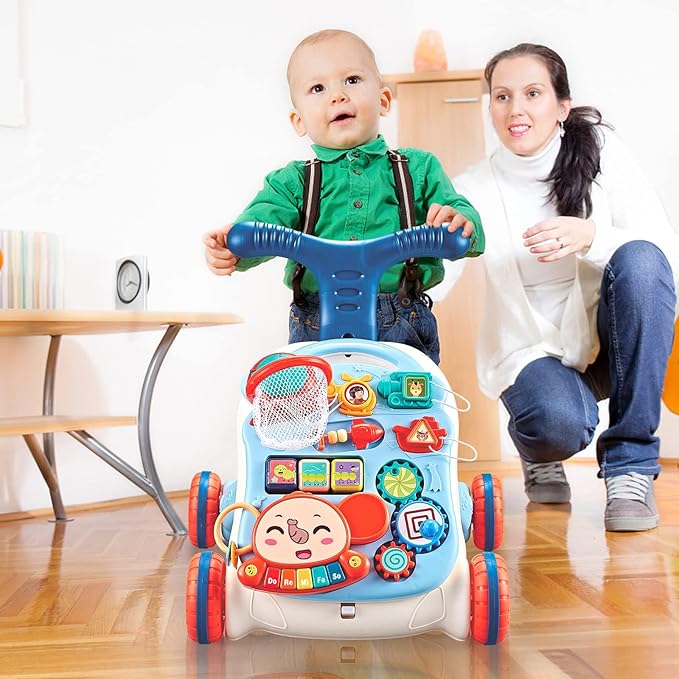 3 in 1 Baby Walker for Boys Girls Sit-to-Stand Learning Walkers Activity Center Table Educational with Removable Play Panel Weight Gain Design Walking Toys Baby Push Walker for Infant Boys Girls