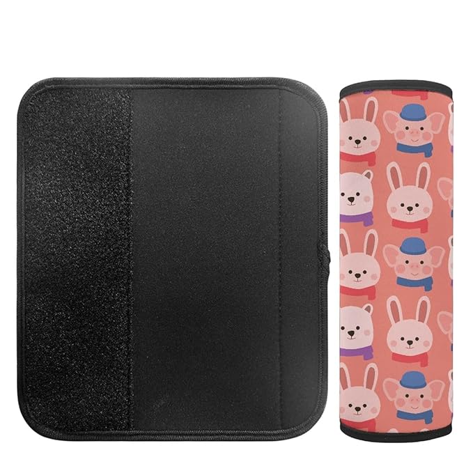 ENLACHIC Kids Car Seat Belt Cover, Cute Cartoon Animal Print Baby Car Seat Strap Pads Infant Car Seat Protector Car Accessories Universal All Cars,Pink Rabbit