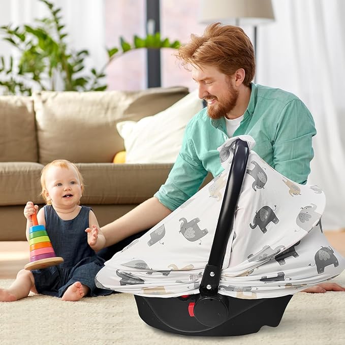 Baby Car Seat Canopy Cover, Breathable Sun Shade, Full Privacy for Newborns & Infants, Universal Fit for Boys & Girls