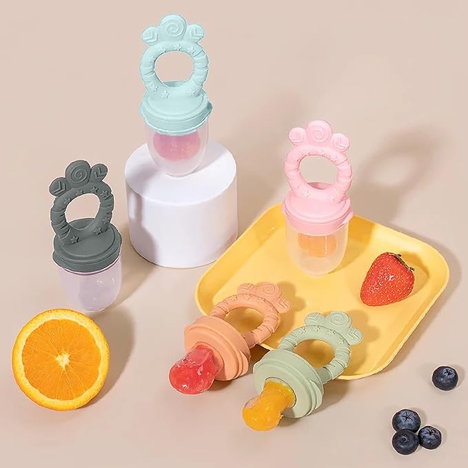 Baby Fruit Feeder Set – BPA-Free Silicone Fresh Food Feeder with 3 Replacement Teats, Teething Feeder for Fruits & Purees, Safe Self-Feeding for Babies 4+ Months
