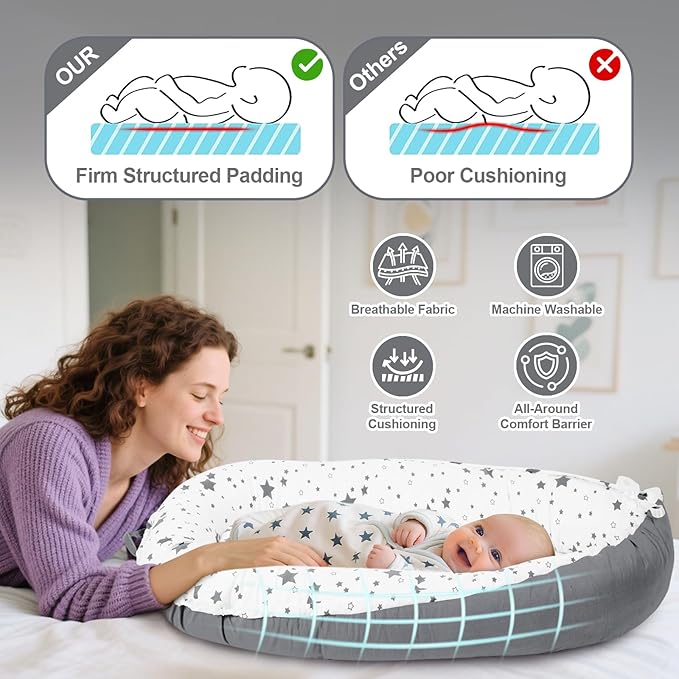 Baby Lounger for Newborn 0–24 Months, Portable Infant Seat with Ergonomic Support, Breathable Cotton Baby Chair for Tummy Time, Diaper Changes, and Travel Use (Stellar)