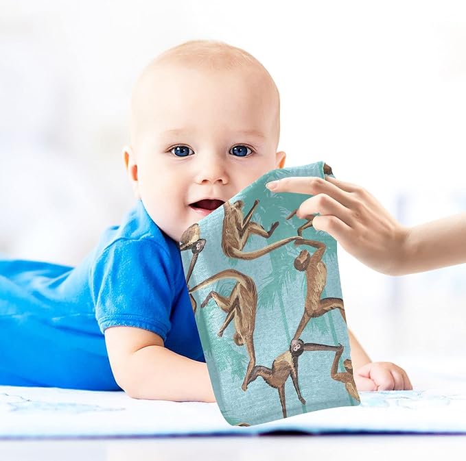 vvfelixl Cotton Monkeys Jungle Baby Muslin Washcloths Soft Face Towel for Newborns, 11.8 X 11.8 Inch, 5 Pack Blue