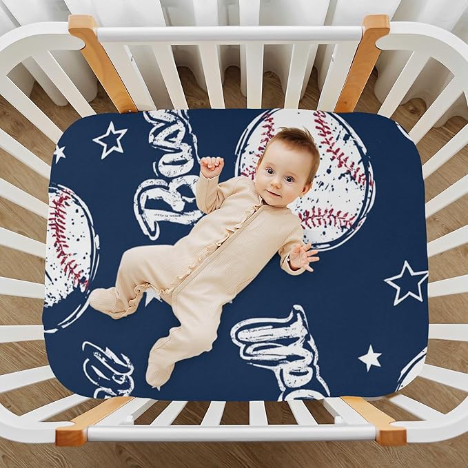 Baby Crib Sheet Star Baseball Sport Crib Mattress for Boys and Girls Playard Sheet Soft Breathable Fitted Baby Mattress Cover 52x28in
