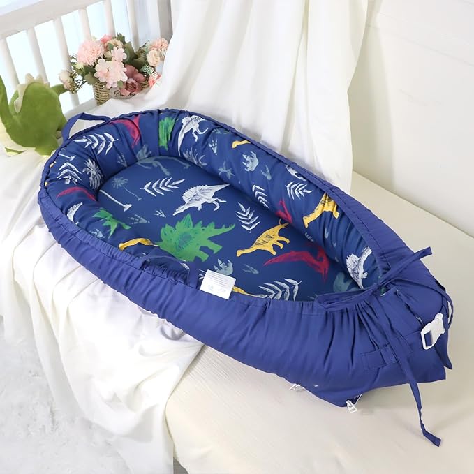 Hooyax Baby Lounger Cover Only, 100% Cotton Newborn Nest Cover, Soft Portable Baby Nest Replacement Cover for Boys Girls, Breathable Infant Lounger Covers, Baby Essential (Dinosaur)