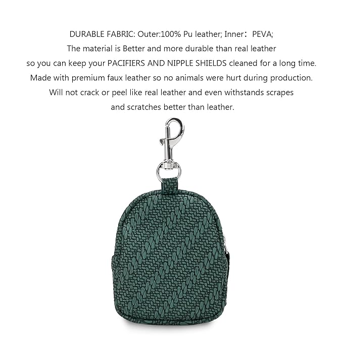MOMIGO Pacifier Case Bag - Pacifier Holder with Clip for Diaper Bag Stroller Purse Charm, Holds 2 Pacifiers Outdoor Travel (Green)
