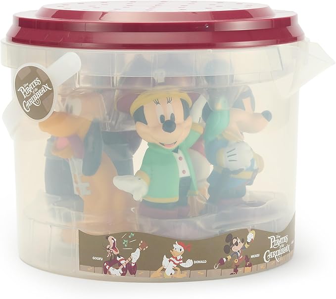 Disney Store Official Mickey and Friends Pirates of the Caribbean Bath Toys Set - Includes 5 Detailed Toys with a Straining Storage Bucket - Bath Time Fun and Water Play Set for Kids