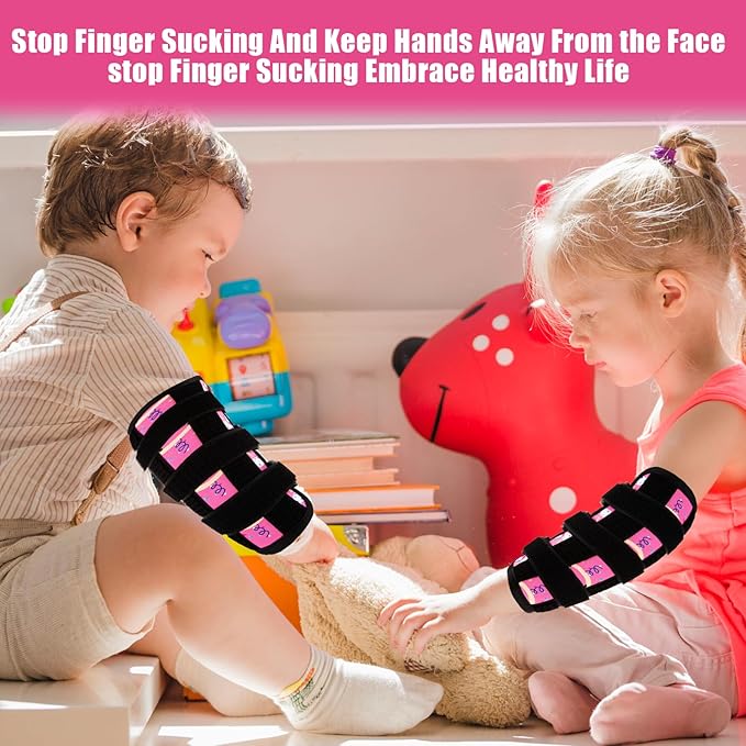 2 Pcs Thumb Sucking Deterrent, Pink Lamb Elbow Thumb Guard for Thumb Sucking, Nail Biting Treatment for Kids Prevention Anti Nose Picking for Boys Girls Finger Sucking Preven