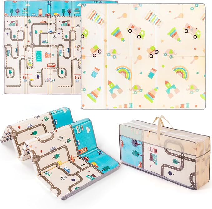 Baby Foam Play Mat 79x71 | 0.8Inch Thick Foldable Baby Foam Playmat | Waterproof Playmat for Toddler Crawling | Reversible XPE Large Floor Playroom Play Mats for Kids