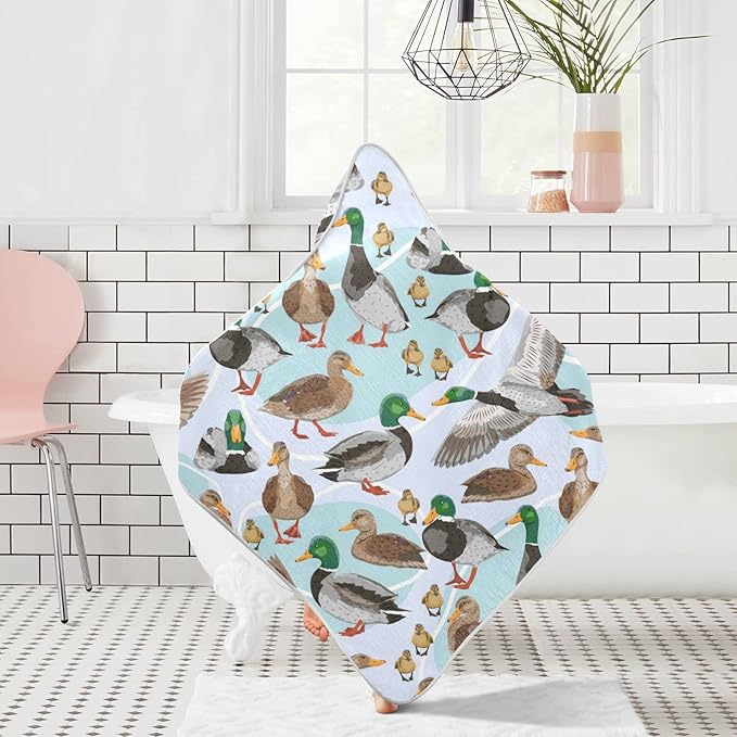 Pigsaly Cute Mallard Ducks Hooded Baby Towel Farmhouse Animals Baby Bath Towel Unisex Toddlers Hooded Towels Cotton Boy Washcloths Girl Shower Towel for Infant Newborn 30 x 30 in