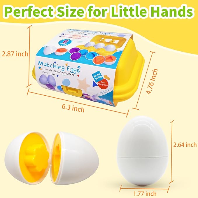 WEEJOYGAM Easter Eggs Toys for Toddlers 1-3, Color Sorting Shape Sorter Matching Game Montessori Sensory Educational Learning Toys for 1 2 3 Year Old Girl Boy Kids Birthday Gift Easter Basket Stuffers