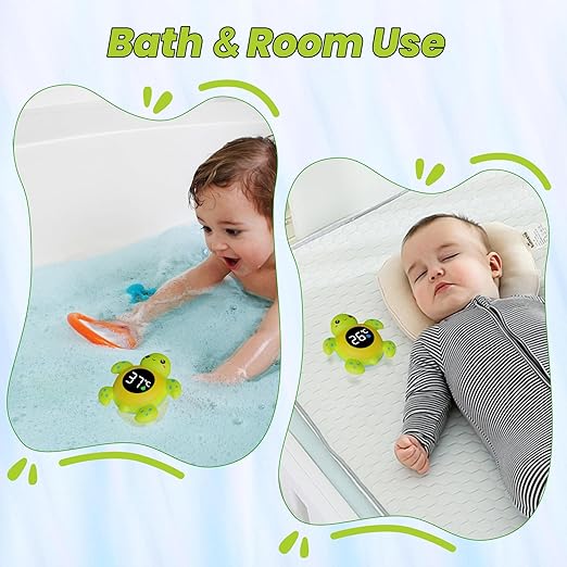 Baby Bath Thermometer Baby Safety, Digital 2-in-1 Room & Bath Water Thermometer with 3-Color Backlight & Temperature Warning, Floating Turtle Design for Infant Toddler, Auto On/Off