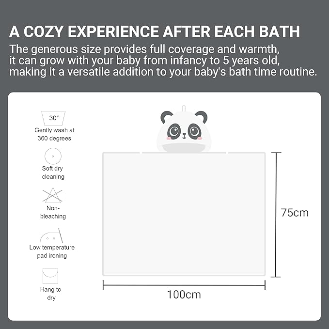 MICHLEY Bamboo Viscose Baby Hooded Bath Towel for 0-5 Years Boys and Girls, 29.5 x 39.5 Inch Ultra-Soft and Quick-drying Infant Bath (Panda)