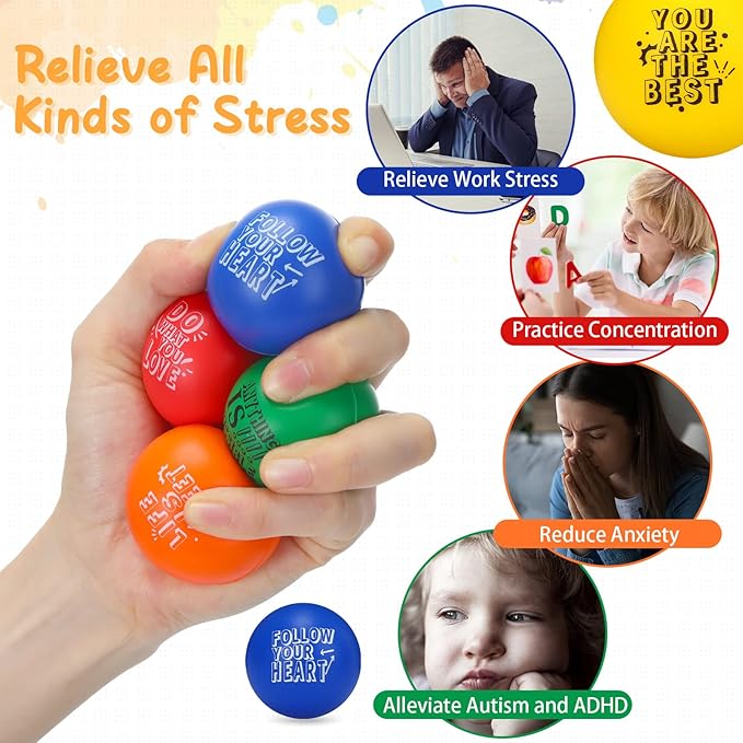 Leyndo 200 Pcs Stress Balls for Adults & Kids Bulk Motivational Quotes Stress Relief Colorful Foam Squeeze Balls Relief at Work/School/Home, Perfect Party Favors, Dark