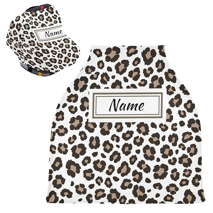 Custom Leopard Cheetah Baby Car Seat Cover Personalized Your Name Nursing Covers Breastfeeding Scarf Infant Carseat Canopy for Mom Baby Gift