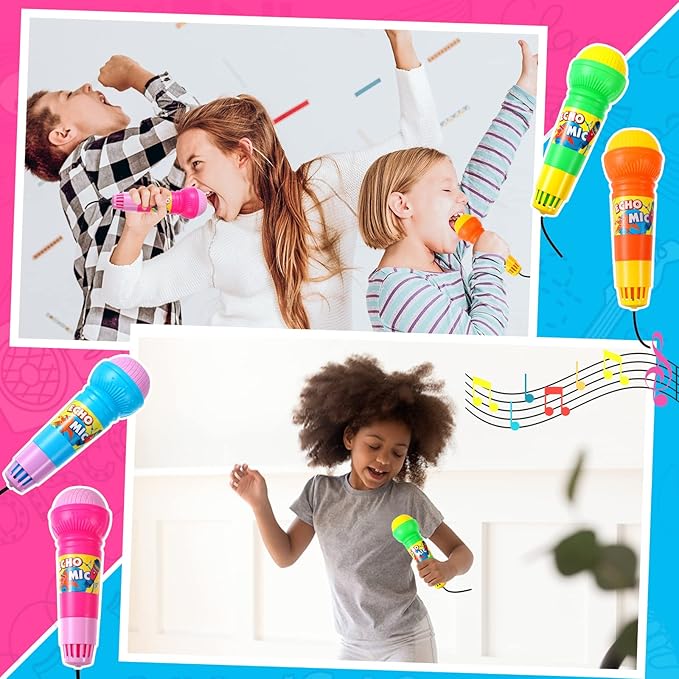 Woanger 20 Pieces Echo Microphone Toy Play Microphones for Kids Bulk Fun Voice Amplifying Multicolored Retro Battery Free Speech Therapy Toys for Singing Gifts, 4 Colors, 7.5 x 2.2 Inch