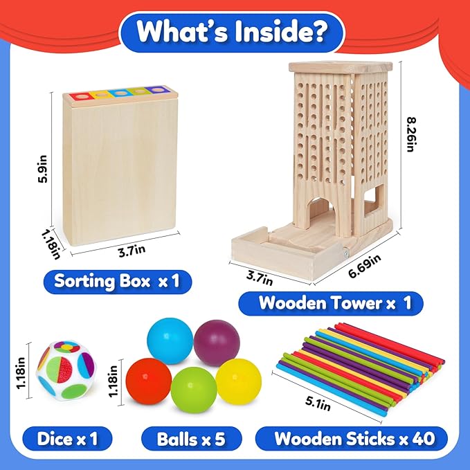 ROOCHKD Wooden Sorting Toy Montessori Color & Shape Sorter Class Activity Toddlers Fine Motor Game for Colors and Shapes Recognition, Birthday Gifts for Boys and Girls (Wood Sorting Tower)