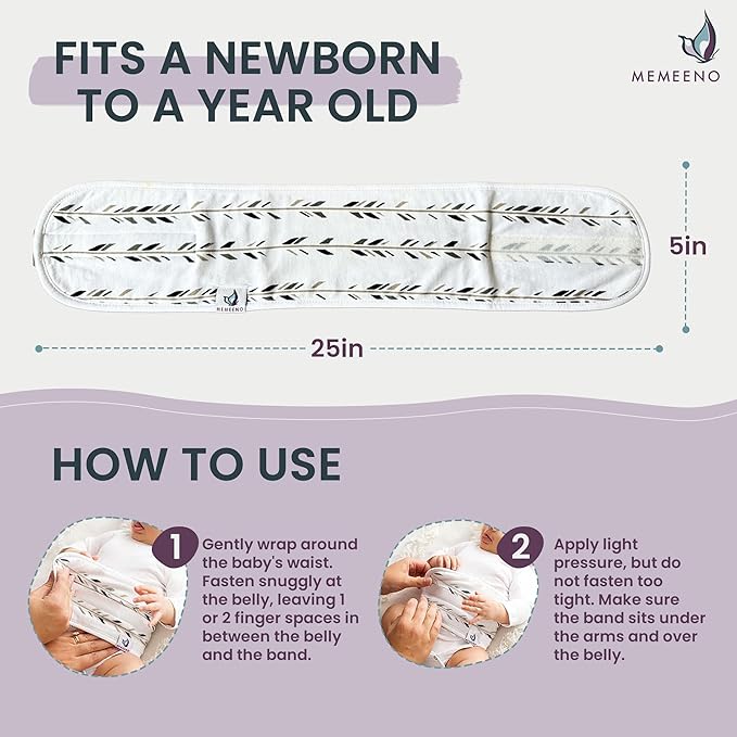 MEMEENO Baby Belly Band for Gas and Colic Baby Relief - Belly Band for Heating Pad for Colic, Heated Tummy Wrap, Feathers