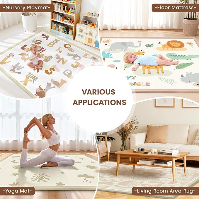 59"×71" Baby Play Mat for Floor & Playpen, 1.2" Thick High-Density Foam Nursery Mat for Tummy Time, Soft Plush Carpet with Non-Slip Bottom for Infant Toddler Baby Crawling & Playing (Grey)