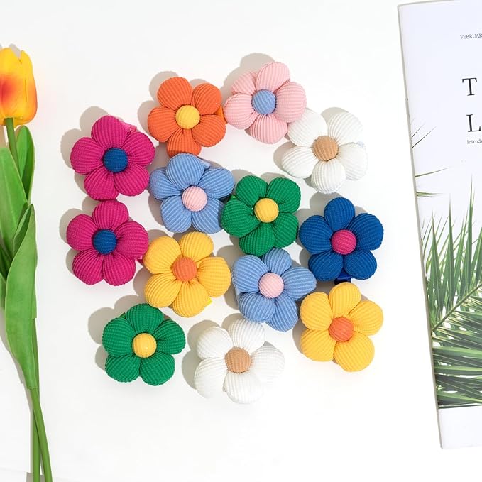 16Pcs Girls Flower Hair Clips, Non Slip Wrapped Handmade Floral Hair Clips Hair Accessories for Girls Toddlers Teens and Women