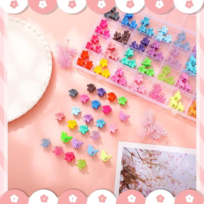 112 Pcs Baby Hair Clips - 28 Color Mini Flower and Butterfly Clips for Girls, Toddlers - Small Claw Clips With Organizer Box - Cute Hair Accessories