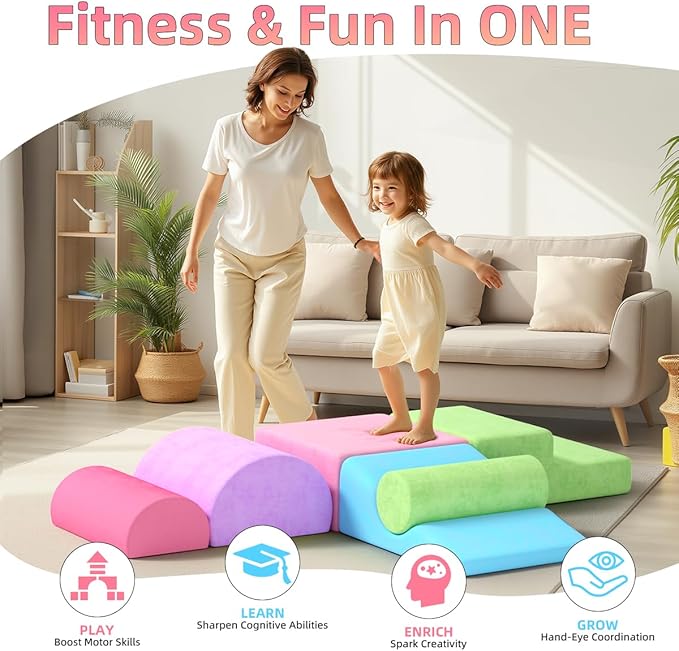 8 Piece Toddler Climbing Blocks,Soft Play Climbing Toys Indoor for Toddlers Ideal Crawling and Exploration Play Set for Baby Gym/Toddler Playground (Macaron Color, 8pcs)