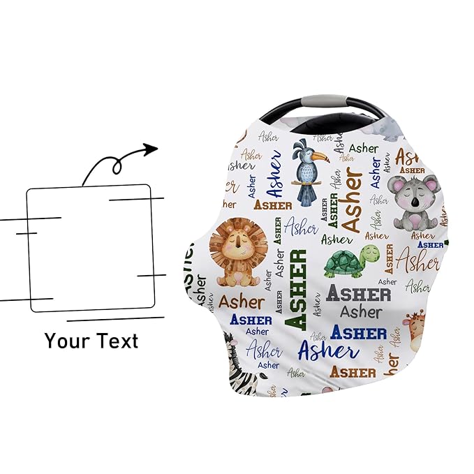 Custom Car Seat Covers for Babies - Breathable Baby Car Seat White Lion Pattern Cover for Girls Boys, Kick-Proof Newborn Carrier Canopy Stretchy Stroller Cover for 4 Seasons(27"x29")