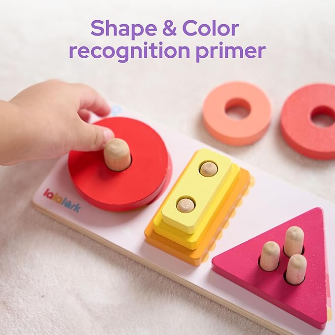 lalalark Montessori Toys for 1 2 3 Year Old, Wooden Sorting & Stacking Toys with 5 Theme Cards, Educational & Learning Sensory Sorter Toys for Toddlers,Boys Girls Easter Valentine Birthday Gifts