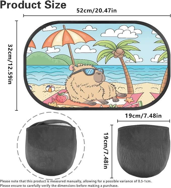Bulopur Cute Capybare Car Shades Back Windows Baby 2 Pack Easy to Install Car Sun Shade Side Window Cute Design UV Protection Breathable for Most Vehicle, SUV, Truck, Cars