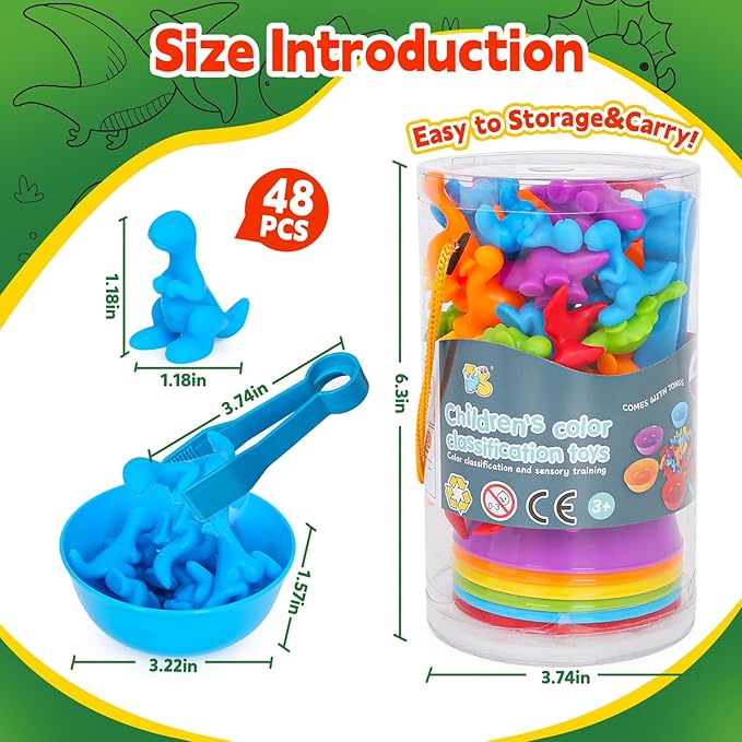 Dinosaur Toys,Color Sorting Toys for Toddlers,Montessori Education Learning Toy,Toddler Activities Sensory Training & Counting Games Christmas Stocking Stuffers Gifts for 3 Year Old Boys Girls