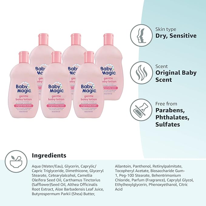 Baby Magic Gentle Baby Lotion Vitamins & Aloe, Original Baby Scent, 6 Count