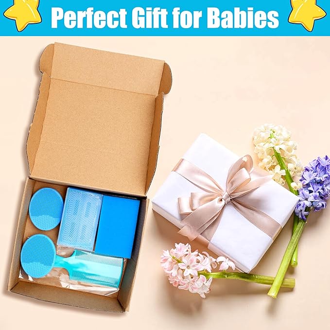 Cradle Cap Brush for Babies, 5Pcs Cradle Cap Treatment Set with Soft Bristle Brushes Silicone Scrubber Long Comb for Newborn Bathing Essentials Baby Brush and Comb Set (Blue)