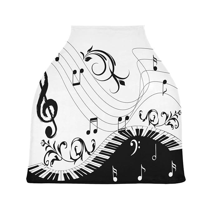 Music Note Piano Keyboard Floral Branch Musical Symbol Stretchy Baby Car Seat Cover Infant Canopy Nursing Covers Breastfeeding Cover Breathable Windproof Winter Scarf for Boys Girls