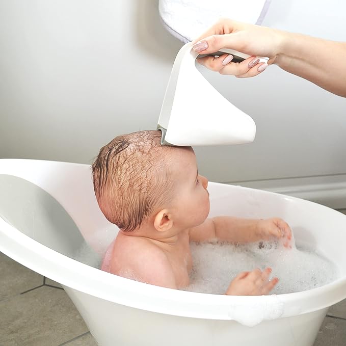 Shnuggle Bath Rinse Jug | Soft Rim Baby & Toddler Shampoo Rinser | Bath Hair Rinsing Cup | Hair Wash Jug with Handle | Essential Bath Accessories | Taupe