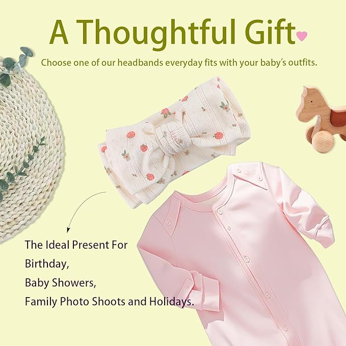 LemonSpace Handmade baby bow with Knotted Double Bows Stretchy Soft Cotton Infant Headwrap Comfortable Hair Accessories for Newborn,Toddler,Kids Ideal Gift for Baby Shower,Holidays