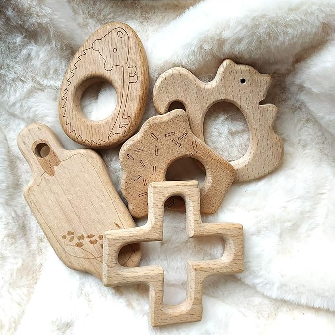 10pcs Natural Wooden Cross Children's Toy Pendant Pure Natural Beech Wood Animal Shape Toys for Handmade Home Decoration Crafts (10 pcs)