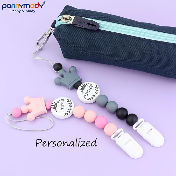 Custom Baby Pacifier Holder Clip with Name, Personalized Name Pacifier Clip for Boys and Girls Fits for Most Pacifiers (Pink)