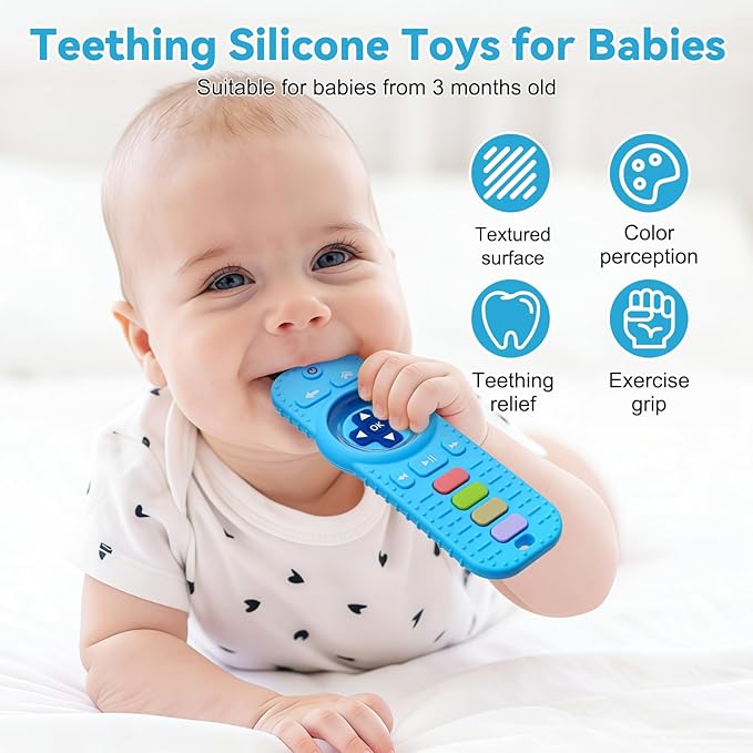 Baby RattlesTeething Toy for Babies 3-6-12 Months, Teething Relief, Silicone Infant Teethers TV Remote Shaped, Toddlers Sensory Toys, Newborn Must