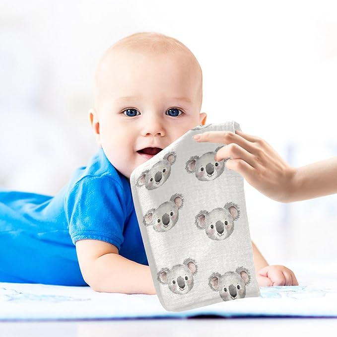 vvfelixl Cartoon Koala Bear Face Baby Burp Cloths Baby Muslin Washcloths for Boys Girls Cotton Babys Face Towel for Newborn Infants Soft and Absorbent 11.8 X 11.8 in, 5 Pack