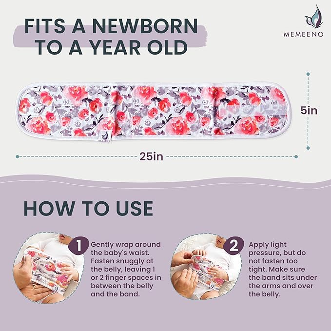 MEMEENO Baby Belly Band for Gas and Colic Relief - Heating Pad, Tummy Wrap for Infants and Newborns, Floral