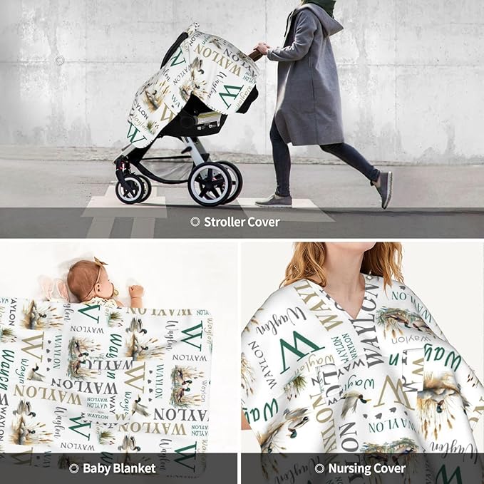 Personalized Mallard Baby Car Seat Cover for Boys, Custom Wild Duck Strollers Carseat Canopy with Name, Nursing Covers for Breastfeeding, Car Seat Canopies for Newborn Infant, New Mom Gifts